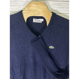 Vintage Izod Lacoste  Sweater Shirt Size Large V Neck‎ Alligator Croc Logo Blue